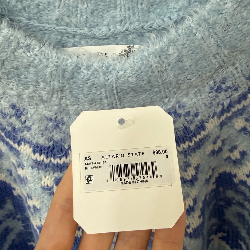 Altar'd State Blue and White Knit Sweater - Picture 5 of 7